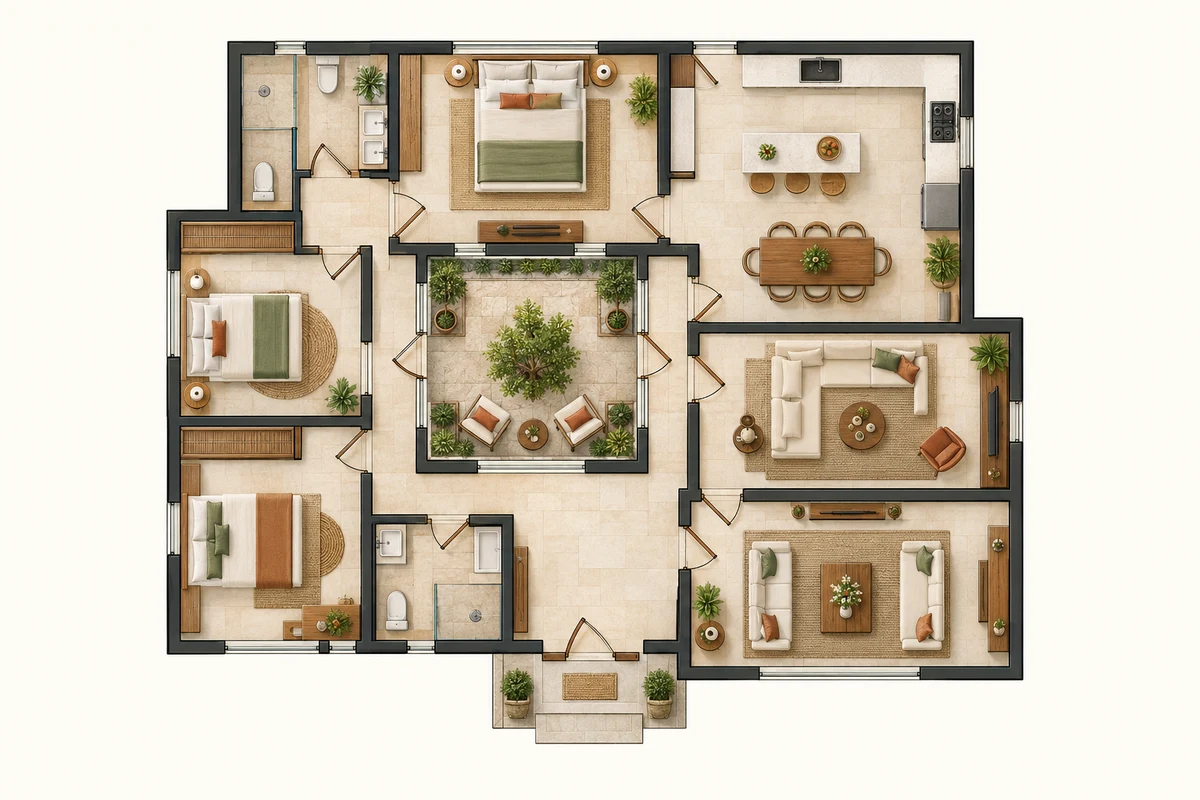 Furnished 2D — courtyard home