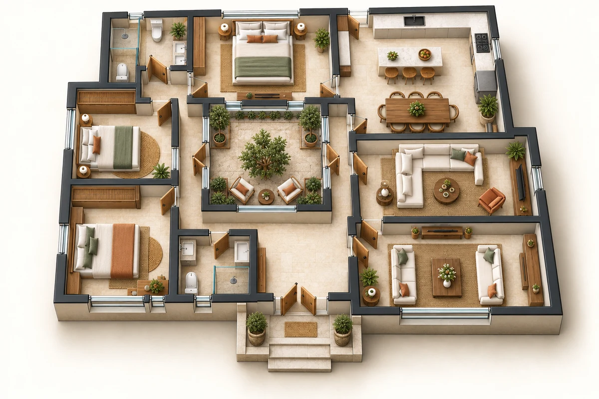 Tilted 3D view — courtyard home
